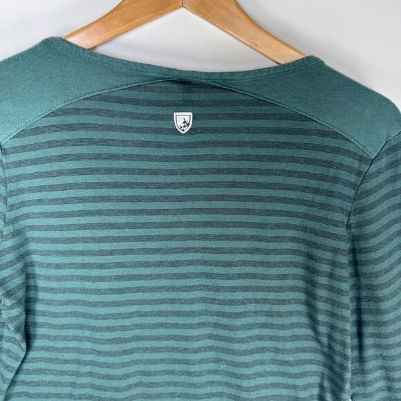 Kuhl Women's Medium Green Striped Long Sleeve Roll Tab Casual Outdoor Top - Picture 4 of 12